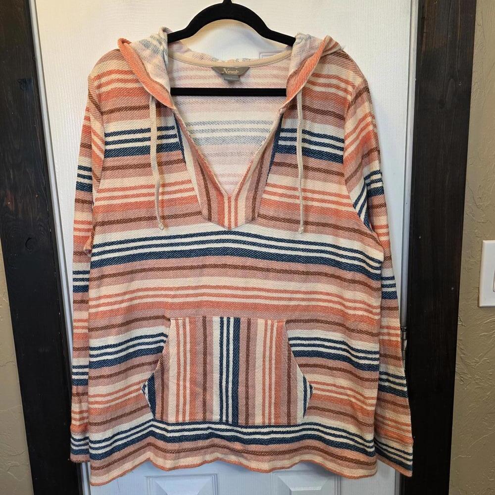 Naturale Reflections Women's Striped Cotton Hoodie Sweatshirt Large NWOT